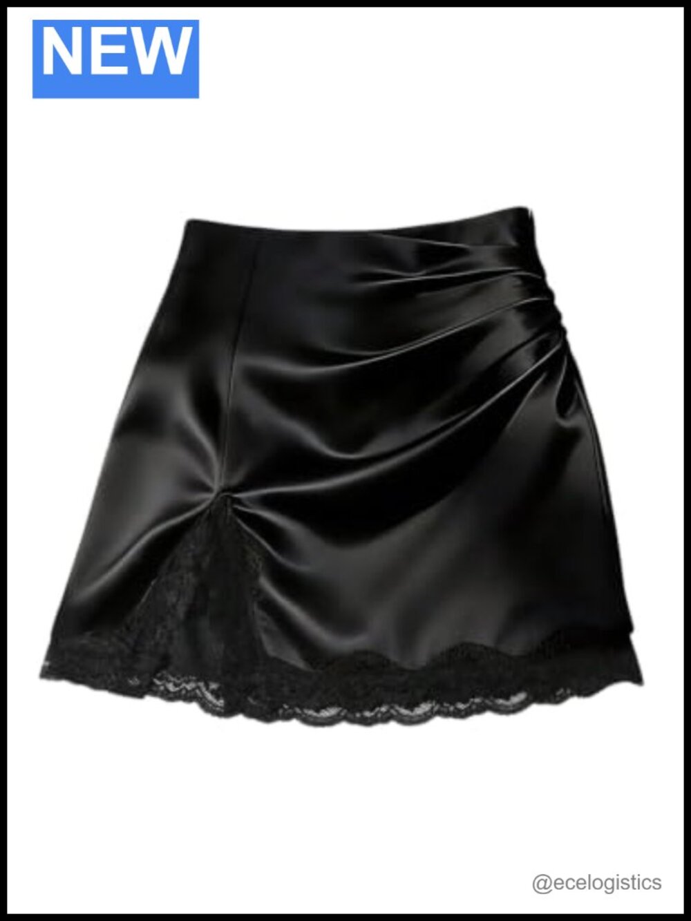 Women's Lace Satin Slit Skirt Silk Ruched Bodycon Mini Skirts
